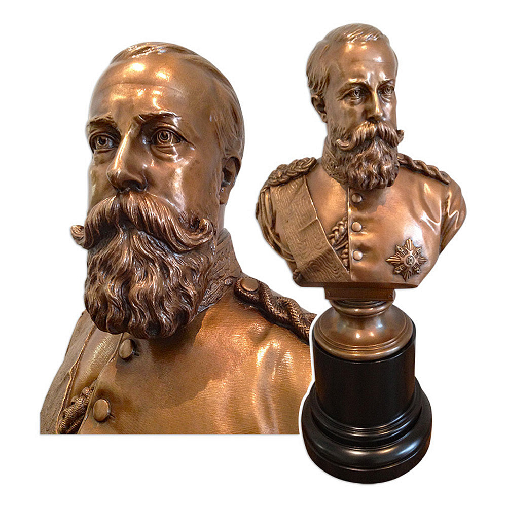 Antique bronze bust, bearing historical significance, rejuvenated by Chelsea Plating Company with careful attention to detail, now resonating with renewed luster and timeless elegance.