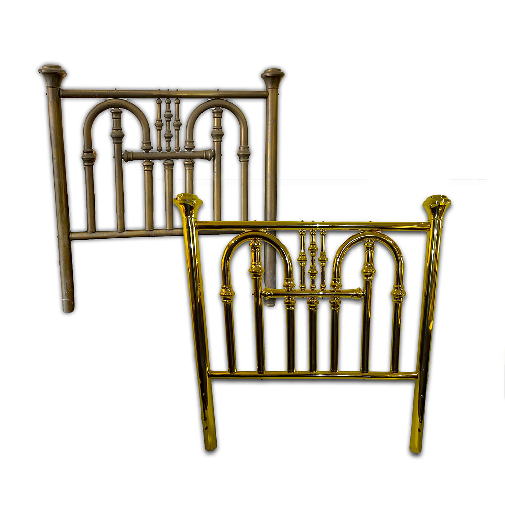  Indulge in the opulence of this restored antique brass bed, a masterpiece brought back to its former glory by Chelsea Plating Company. Admire the intricate brasswork and ornate details that have been meticulously revived by the skilled artisans. Chelsea Plating Company's expertise in restoring antique brass beds shines through in every refined element. Experience the allure of this revitalized piece, meticulously transformed to capture the essence of vintage charm. Embrace the timeless elegance and craftsmanship of this restored antique brass bed, a testament to Chelsea Plating Company's passion for preserving cherished heirlooms.