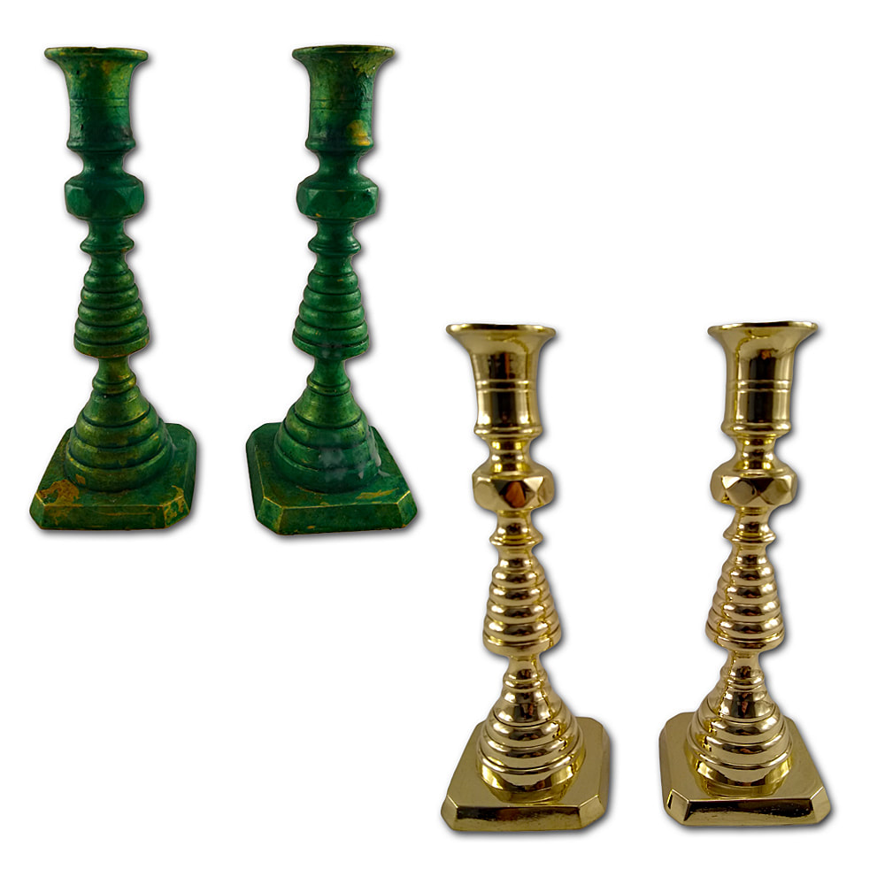 Rediscover the allure of vintage charm with this pair of antique brass beehive-style candlesticks, meticulously restored by Chelsea Plating Company. Appreciate the intricate craftsmanship and timeless beauty of these exquisite candlesticks as they are revived to their former glory. The skilled artisans at Chelsea Plating Company have carefully rejuvenated the brass, ensuring that the candlesticks radiate with elegance and charm. Immerse yourself in the history and craftsmanship of these restored treasures, a testament to Chelsea Plating Company's passion for preserving antique brass splendor.