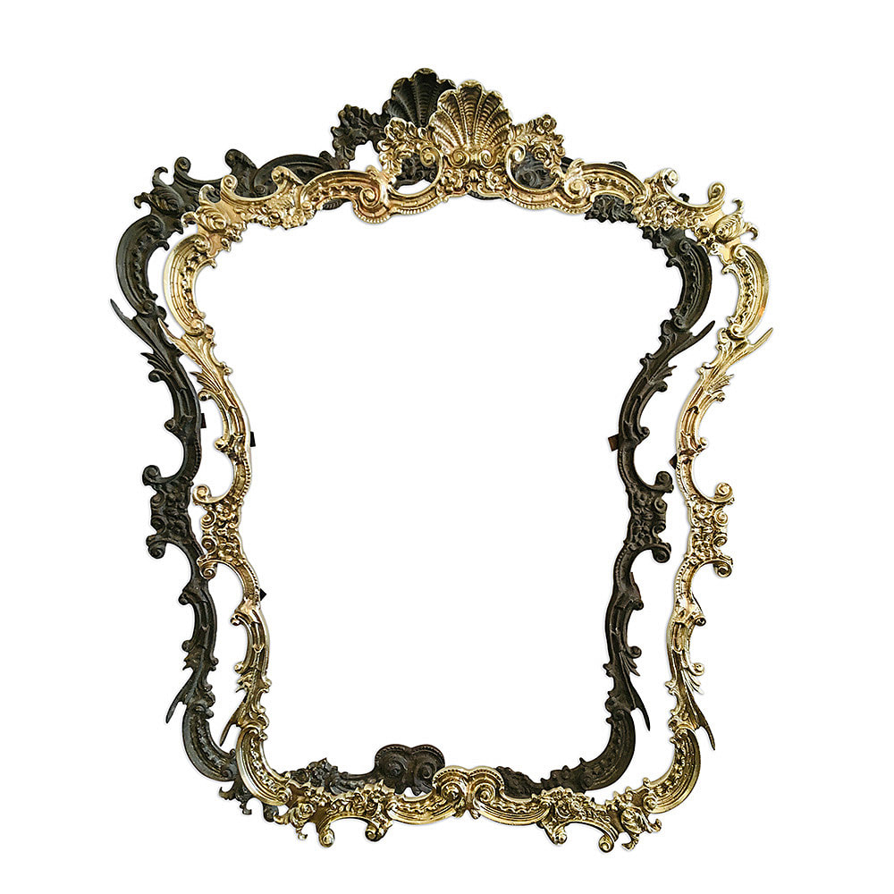 Uncover the hidden beauty of this large, ornate antique bronze mirror frame, restored to its former glory by Chelsea Plating Company. Overcoming the effects of corrosion and tarnish, this remarkable piece now shines with renewed vitality, showcasing the artistry and magnificence of the bronze. Every curve and detail has been carefully restored, bringing back the allure of this antique treasure. Embark on a journey through time as you admire the revived beauty of this antique bronze mirror frame, an exquisite testament to the expertise and passion of Chelsea Plating Company.