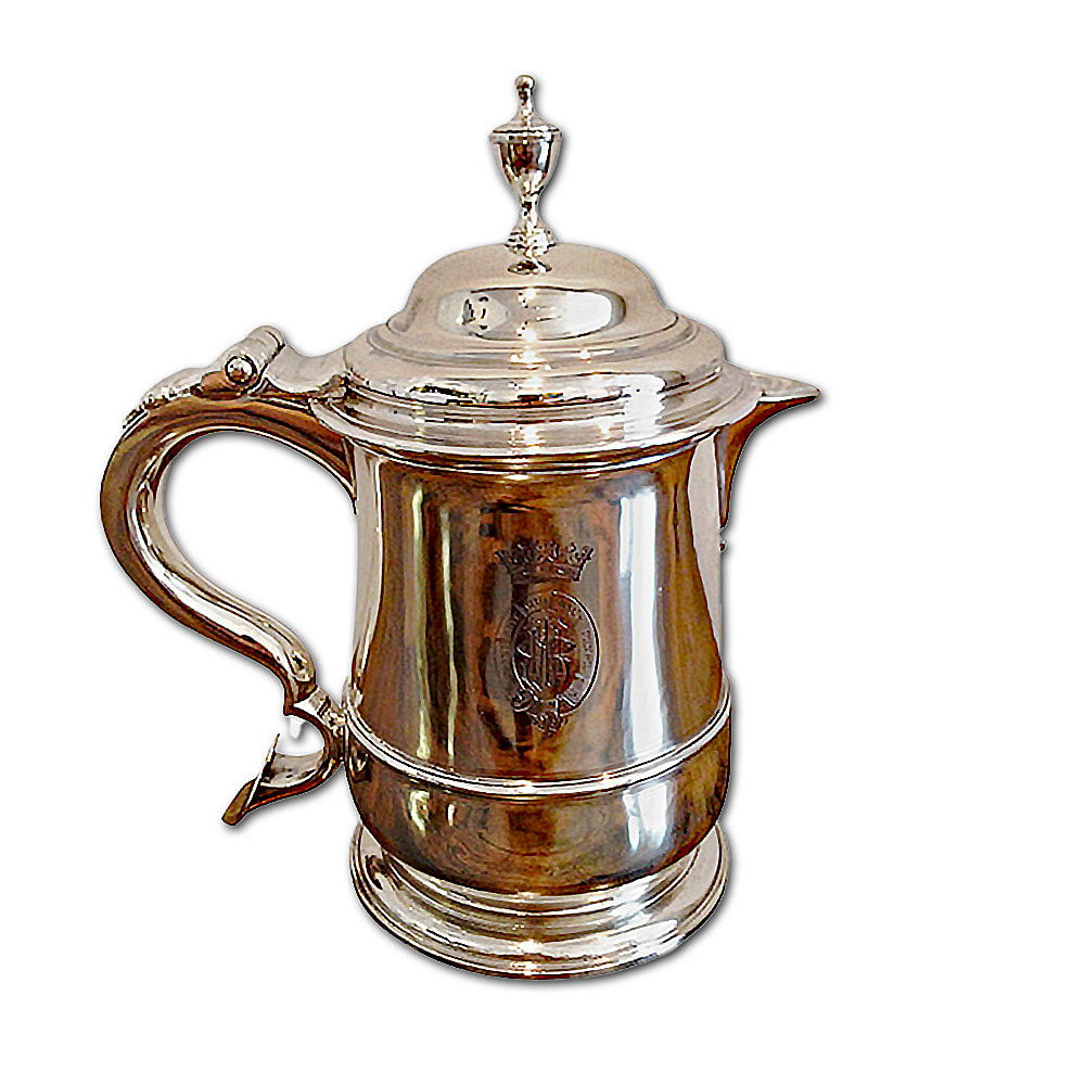 Expertly refurbished antique sterling silver tankard by Chelsea Plating Company, renowned for their sterling silver restoration and silver plating services. Witness the transformative journey of this cherished piece, as it undergoes meticulous repair, silver cleaning, and polishing. Rely on the expertise of Philadelphia's esteemed restoration workshop, committed to preserving and revitalizing antique sterling silver heirlooms, ensuring their enduring beauty and legacy through silver plating and restoration services.