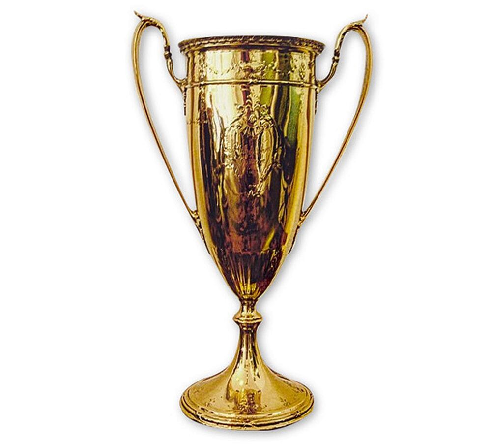 Philadelphia Challenge Cup, historic sporting trophy, magnificently restored by Chelsea Plating Company with 24k gold plating and polishing, embodying renewed splendor and mastery in antique restoration.